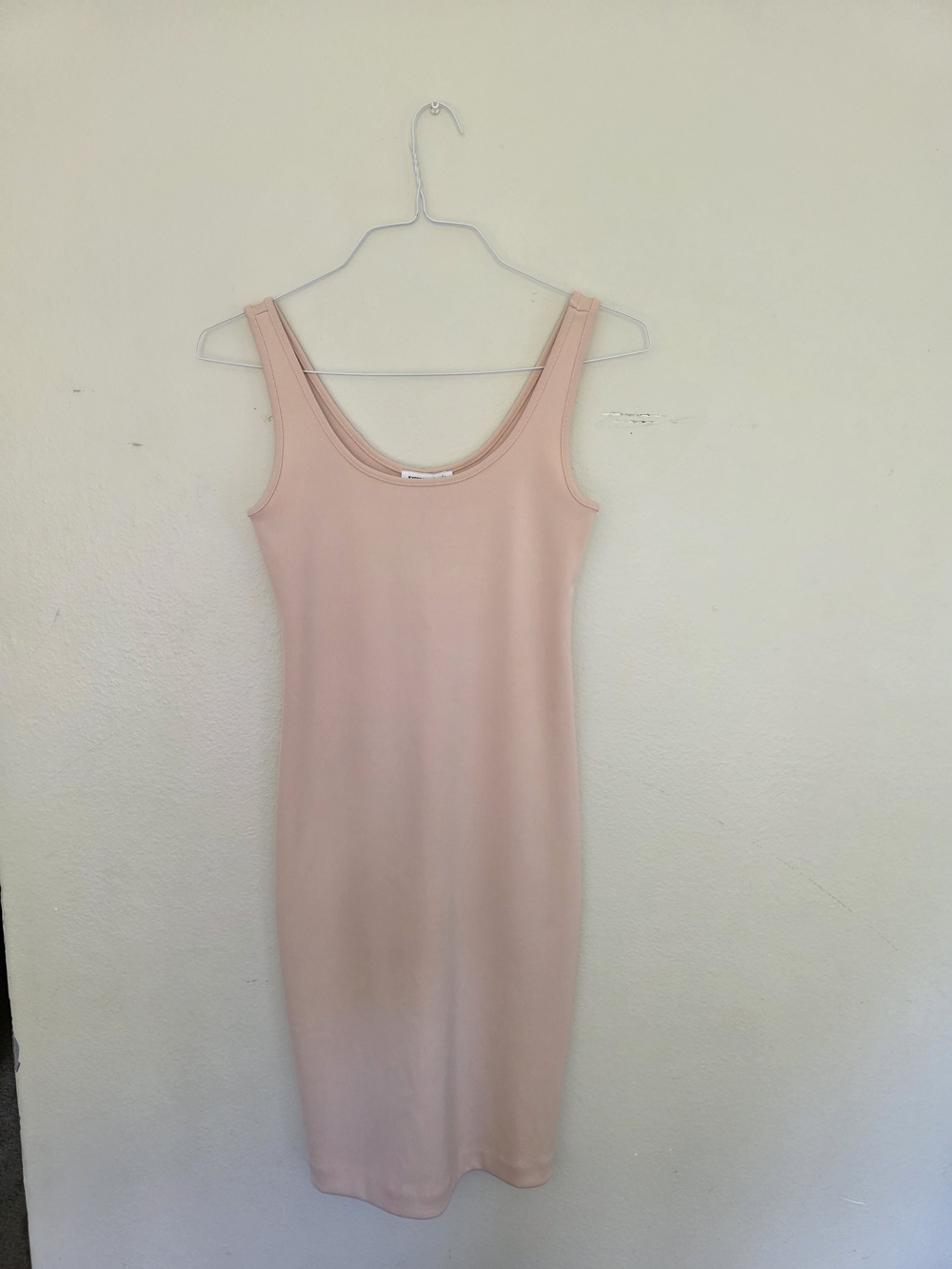 Express Blush Pink Ribbed Scoop Neck Midi Dress